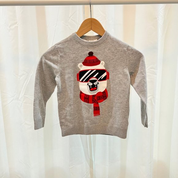 H&M Kids 4-6 Years Snow Bear Scarf Christmas Ugly Sweater - Picture 1 of 4